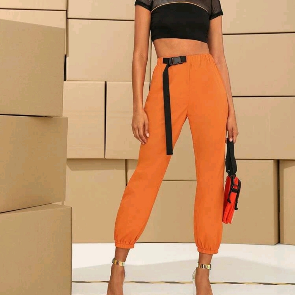 Neon Orange Push Buckle Pants